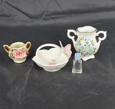 Miniature 1”-2.5" Handpainted Some Signed Porcelain Vases & Trinkets Floral