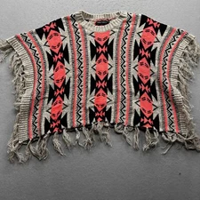 Soho Apparel Women's Small Multicolor Geometric Poncho Sweater