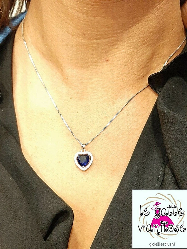 CIONDOLO CUORE BLU in argento 925/1000 con zirconi + collana + spediz. gratis - Immagine 4 di 4
