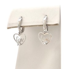 Solid 14k White Gold Huggie Hoop Earrings Heart Love Dangle Setting New