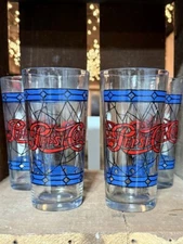 Set of 4 Vintage 6.5” Pepsi Glasses - 1970's Tiffany Style - Excellent Condition