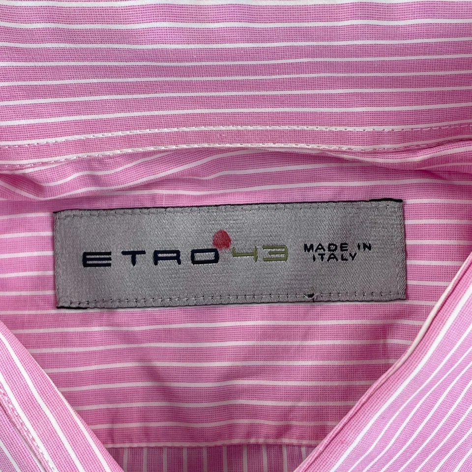 ETRO Dress Shirt Men 43 Pink Striped Long Sleeve Designer Preppy Made in Italy - Image 2 of 4