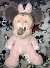 Disney Parks Baby Minnie Mouse Plush Stuffed Toy Pink Pastel Rattle Chime 9"