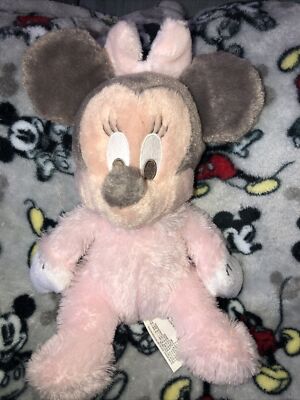 Disney Parks Baby Minnie Mouse Plush Stuffed Toy Pink Pastel Rattle Chime 9''