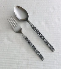 Ekco Eterna Stainless Montalo Salad Fork and Oval Soup Spoon Black Accent