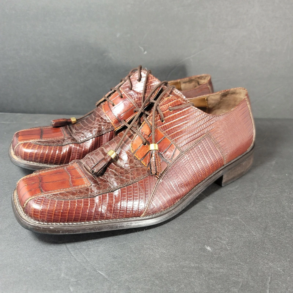 Stacey Adams Snake Skin Shoes Mens Size 10M Brown Leather Upper Square Toe