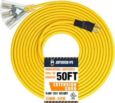 NEW 50 Foot Yellow 3WAY Outdoor Extension Power Cord 3-Outlet 50ft feet 50' Long