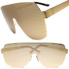 Gold Metal Mesh Unique Costume Party Rave Alien Space Futuristic Visor Glasses