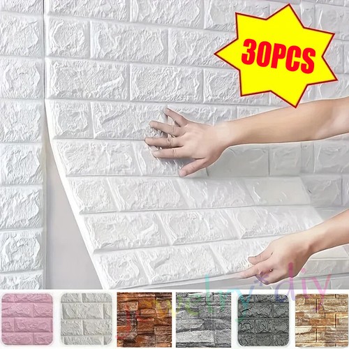 30X 3D Tile Brick Wall Sticker SelfAdhesive Waterproof Soft Wall Paper