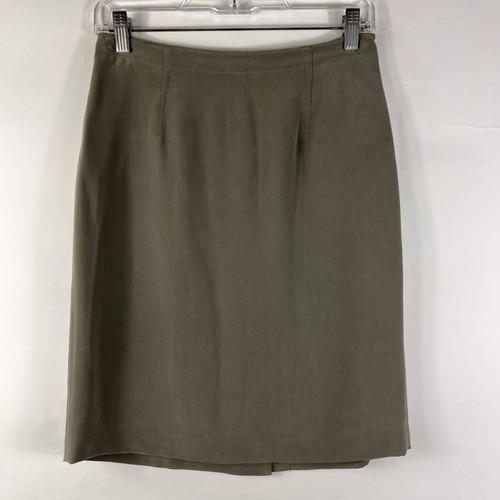 Chaus Skirt Women's Petite 8P Knee Length 100% Silk Lined Lightweight Green