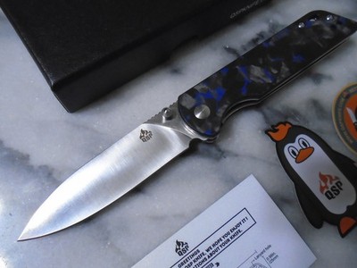 QSP Parrot V2 Pocket Knife Folder D2 Blue Fat Carbon Fiber G10 QS102-H New