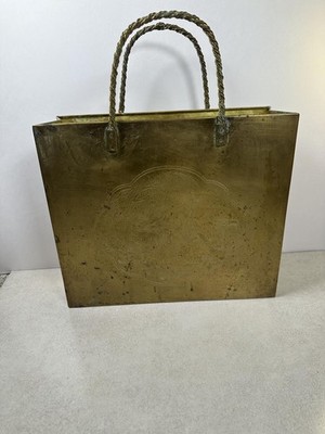 Vtg 1960 s Gio Ponti Style Brass Magazine Rack Asian Design Shopping Bag