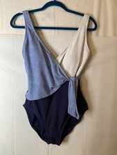Tommy Bahama Island Cays Colorblock Swimsuit One Piece Wrap Front Size 10 Blue