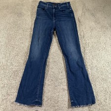 Mother The Hustler Ankle Fray Jeans Womens 28 Blue Mid Rise Freebird Raw Hem