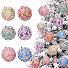 6 Pcs 4" Large Pastel Christmas Ornaments, Big Xmas Ball Outdoor, Plastic Chr...