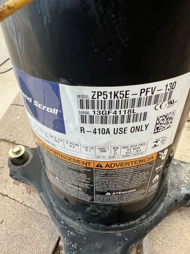 COPELAND SCROLL COMPRESSOR model ZP51K5E - PFV - 130 year 2013 - 220v single ph