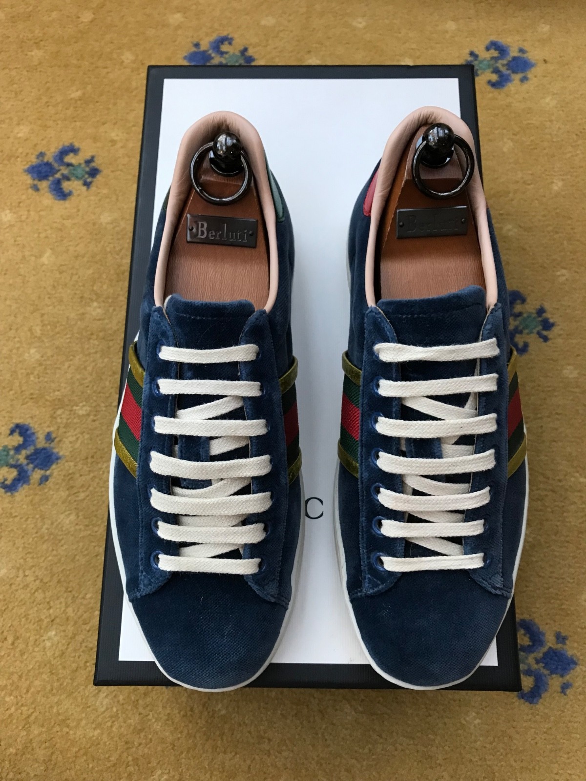Gucci Ace Velvet Blue Web Red Trainers Sneakers Shoes Mens UK 5.5 US 6.5 EU 39.5 thumbnail 5