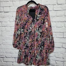 Vince Camuto XS Small Black Floral Tiered Ruffle Mini Dress Long Sleeve NWT