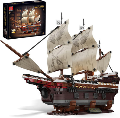 Pirate Ship Building Set with Lights - Mayflower Ship Model Toy,Great Home&Offic