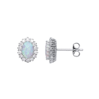 Silver Jewelco London oval Opal Royal Cluster Stud Earrings