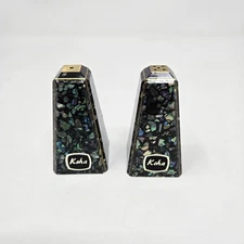 Vintage Koha NZ Paua Shell Iridescent Abalone Inlaid Shell Salt Pepper Shakers