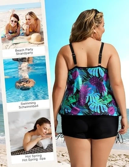 Hanna Nikole Tankini High Waist Swimsuit Tummy Control with Swim Shorts UK 12-14 - Image 4 of 4