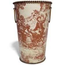 Vintage Metal Toleware Red & White French Country Vase 7" x 4.75"