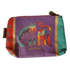 Laurel Burch Cosmetic Makeup Pouch Zippered Purple Cats