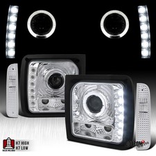 Fit 97-01 Jeep Cherokee Halo LED Projector Headlights+Clear Corner Signal Lights