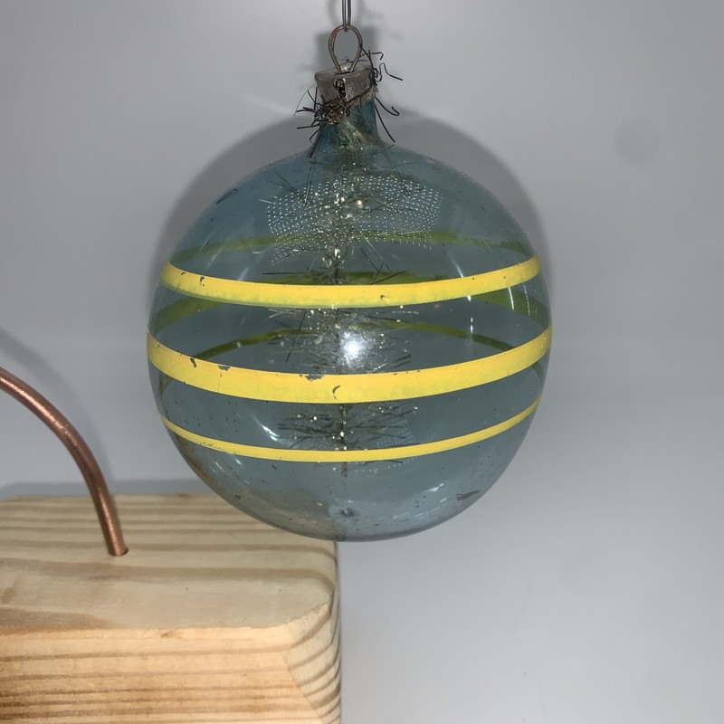 Vintage Unsilvered Glass WWII era Tinsel In Large BALL Christmas Ornament 3”