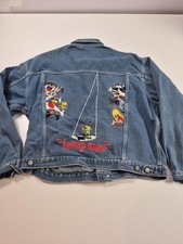 Vintage Looney Tunes WB Studio Store Denim Jacket Mens XL Blue Embroidered 90s