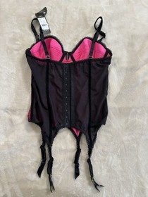Dita Von Teese Pink Black Lace Sheer Bustier Set with Garter Straps & Skirt
