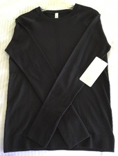 NWT Lululemon Rest Less Solid Black Long Sleeve Ribbed Pullover Size 12