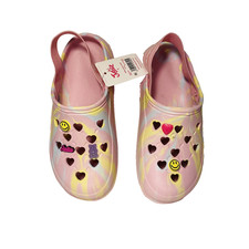 Girls Clogs with Charms Sz 1 Beach Water Shoes Tie Dye PINK Justice Sport NEW