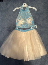 Short Junior Prom 2-piece Aspeed  Blue /Cream W  Beads Xs  Waist 25.5in Photos