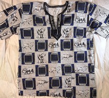 Dashiki Shirt Tunic African Uganda Mens Sz L AOP Pocket Safari Tribal Lions