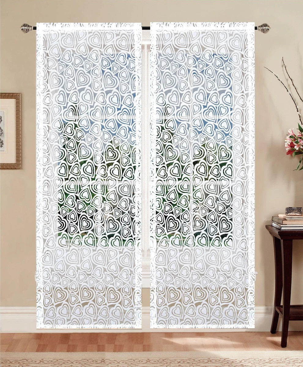 2 Tende Per Finestra Con Cuori Stile Shabby Chic | 60x150 Cm In Poliestere E Cotone | Perfette Per Cucina, Bagno E Soggiorno