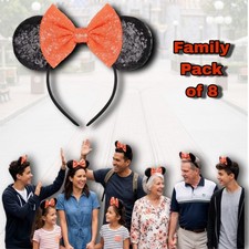   8 Pack Sequin Mouse Ears Headband Orange Bow Black Sparkly Park Party Gear Lot