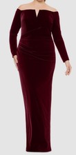 Xscape Women's Red Velvet Neck Notch Off-the-Shoulder Gown Dress Plus Size 20W