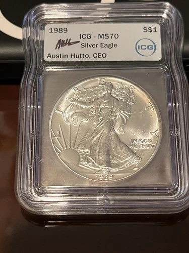 1989 $1 American Silver Eagle 1oz ICG MS70 Austin Hutto Signed