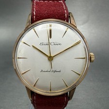 Seiko Crown Watch Men 35mm Silver Dial Gold Tone Round Manual 15002 Runs Vintage