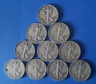 (10) 90% Silver - Junk Walking Liberty Halves: $5.00 Face Value - Circulated "X"