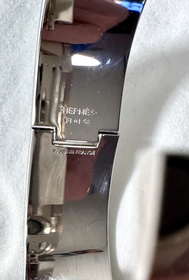 Pulsera HERMES Clic H Ancha Gris Esmalte Paladio Talla M Usada Buena Auténtica Foto 3 de 4