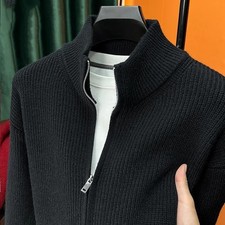 New Men's Zip Up Knitted Cardigan Sweater Lightweight Jacket for Men Spring Autu