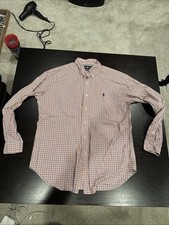 Vintage POLO RALPH LAUREN Orange Blue Button-Down Oxford Shirt L Gingham 90s