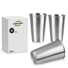 4 Pack 16 oz Stainless Steel Cups Metal Drinking Glasses Stackable