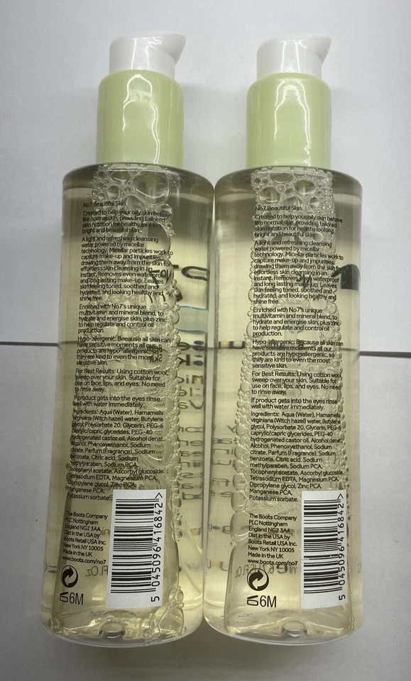 Botas Nº7 Hermosa Piel Agua Limpiadora Macelar Normal/Seca 6.7 fl.oz (PAQUETE DE 2) Foto 2 de 2