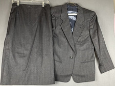 VTG Augustus Skirt Suit Sz 10 Charcoal Pinstripe Lined Midi Pencil Stylish Class