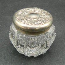 Antique Art Nouveau Glass Dresser Jar with Sterling Silver repousse Lid