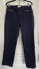 Talbots 8 Curvy Stretch Cotton Navy Straight Leg Casual Pant Zipper Accent Twill